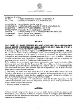 Repasse de verbas públicas municipais ao Comitê Organizador dos Jogos Olímpicos Rio-2016 - COJO